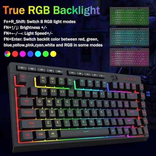 Redragon K524 Wired Gaming Keyboard, RGB Backlit, 75% Compact Quiet Membrane Keyboard with Programmable Macro and Multimedia Keys, Anti-ghosting, Spill Resistant for Win/MAC/PS/Xbox - color: Wired