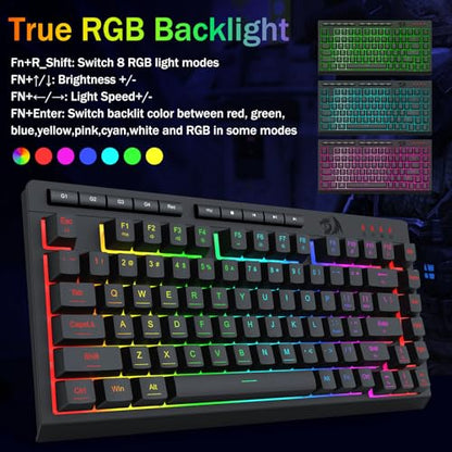 Redragon K524 Wired Gaming Keyboard, RGB Backlit, 75% Compact Quiet Membrane Keyboard with Programmable Macro and Multimedia Keys, Anti-ghosting, Spill Resistant for Win/MAC/PS/Xbox - color: Wired