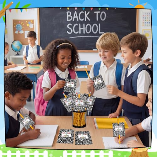 96 Pcs Inspirational Pencils Cards Gifts Composition Back to School Gifts for Students Including 48 Motivational Pencils 48 Composition Cards Welcome to Grade for Classroom Prize Reward(Classic)