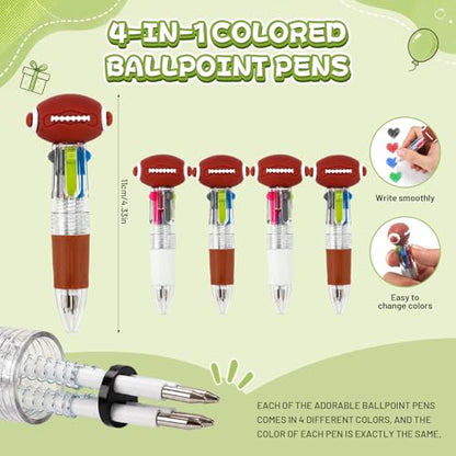 24 Pack Football Party Favors, 4-in-1 Multicolor Ballpoint Pens, Mini Retractable Football Pens, Goodie Bag Stuffers, Classroom Prizes, Birthday Gifts - style: Football