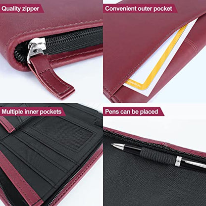 Mini Leather Zippered Padfolio Portfolio Binder 5 x 8 Legal Writing Pad, Professional Business Portfolio for Men & Women, Card Holder, Notepad Clipboard Holder, Red - size: Red-9.5x6.5x1 inch