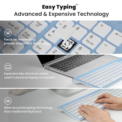 cimetech Wireless Keyboard and Mouse Combo, Compact Full Size Wireless Keyboard and Mouse Set 2.4G Ultra-Thin Sleek Design for Windows, Computer, Desktop, PC, Notebook - Baby Blue - color: Babyblue White