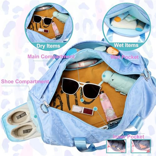 Jumpopack Dance Bag for Girls Duffle Bag Girls Overnight Bags Sleepover Gym Gymnastics Bags with Shoe Compartment and Wet Pocket,Leopard Shape - color: Leopard Blue
