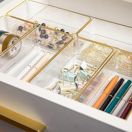 Martha Stewart Kerry Plastic Stackable Office Desk Drawer Organizers, 6" x 3", 6 Pack, with Gold Trim - size: 6" x 3"