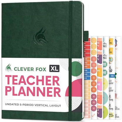 Clever Fox Teacher Planner, School & Homeschool Book, A4 Size Dark Green | Undated, 8.5x11, lay-flat binding, heavy-duty hardcover, teacher lesson weekly & daily planner, homeschool supplies - color: Dark Green, size: A4 (8.5" x 11")