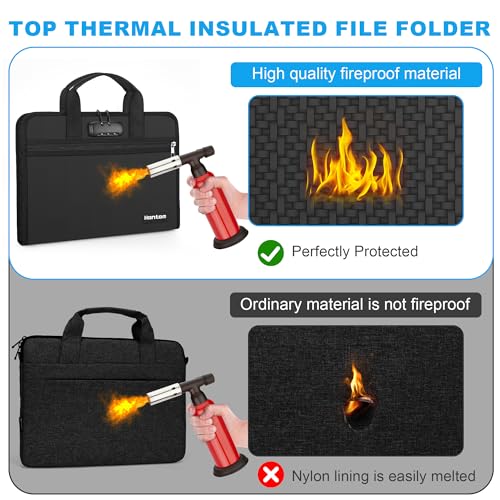 Hontom Fireproof Accordion File Organizer with Lock, 13 Pockets File Folder | Expanding Portable Business Document Organizer with Handle and Secure Storage for Letter A4 Files