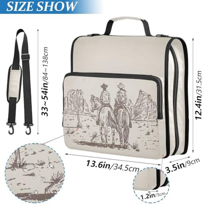 Western Desert Cowboy Binder Bag 3 Ring Zipper with Handle Shoulder Strap - color: Cowboy