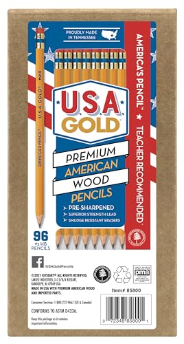 Cra-Z-Art U.S.A. Gold Pre-sharpened American Wood Cased #2 HB Yellow Pencils, 96 Pack - size: 1 Count (Pack of 96)