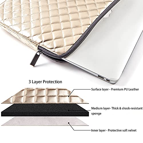 TRIUMPH VISION Puffy Laptop Sleeve Pouch Case Protective Bag Lined Padded | Puffy Laptop Case 15.6 in Quilted Leather Protection Shockproof Cushion Padding Fashion with Pocket Safe Golden - color: Gold Quilted, size: 15.6 Inch