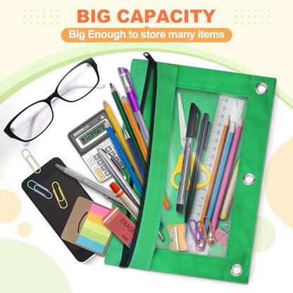Shemira Pencil Pouch for 3 Ring Binder, 30 Pack Pencil Pouches Bulk in 6 Colors, Binder Pencil Pouch with Smooth Zipper, Zipper Pencil Pouches, 3 Ring Binder Pencil Pouches, Clear Window Pencil Case - color: Multicolor