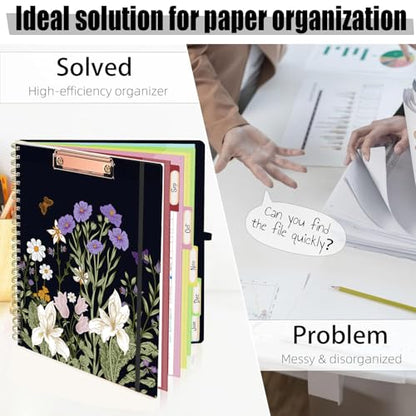 Foldable Spiral Clipboard Folio with Storage Zipper Pouch, 5 Plastic Folders with Pockets,Refillable Lined Notepad (8.5" x 11"), Hardcover Project Organizer with 36 Stickers，Weeds - color: Weeds