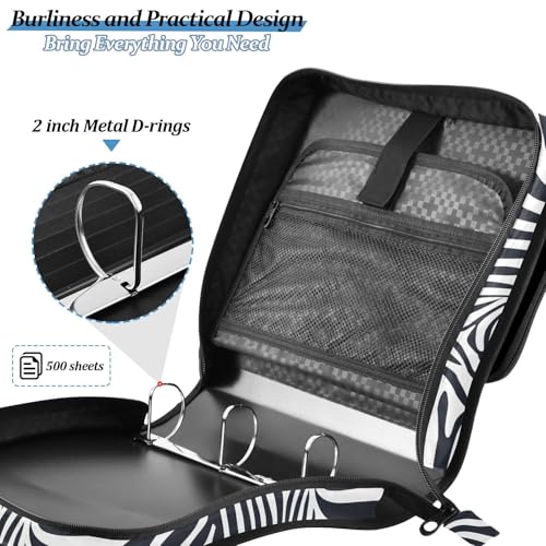 Classic Zebra Stripes Zipper Binder Bag 3 Ring with Shoulder Strap Zippered Binder Fits 13 Inch Laptop File Folder Document Organizer for College Office Supplies - color: Classic Zebra Stripes