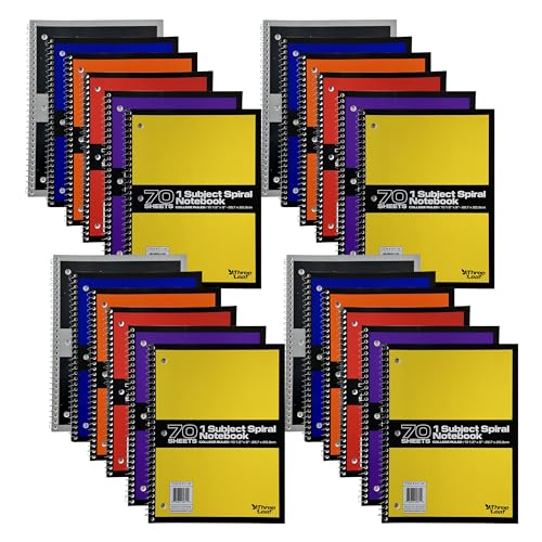 three leaf 70 Sheets College Ruled 8" X 10 1/2" Spiral Notebook, Pack of 24, 1 Subject, Assorted Colors, Spiral Notebook For Student Office - color: College Ruled, size: Pack of 24
