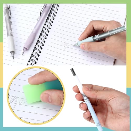 Boao Mechanical Pencil Set Assorted 12 Pieces Mechanical Pencils, 4 Tubes Pencil 0.9 mm Refills, 2 Pieces Erasers with Clear Plastic Bottle School and Office Supplies