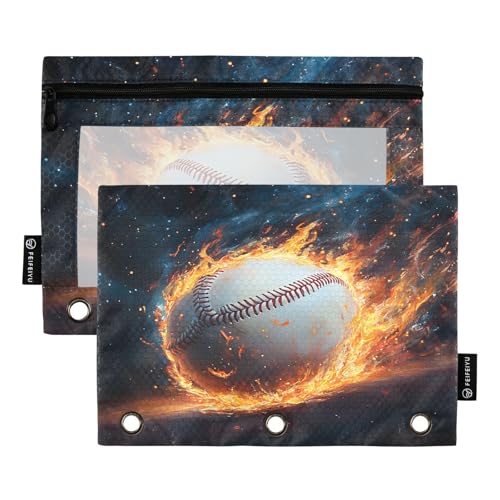2 Pack Pencil Pouch for 3 Ring Binder Baseball Pencil Case Pouch with Clear Window Zipper Binder Pencil Pouches Pen Bag for Office School Supplies - color: Baseball