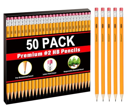Wood-Cased #2 HB Pencils, 50 Pack Pre-sharpened Pencils for Writing/Drawing/Sketching, Bulk Pack for Office School Classroom Supplies