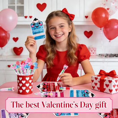Vellibring 30 Pack Valentines Fun Pens with Cards 0.7mm Cute Animal Multicolor Ballpoint Pens Retractable 4 Colors in One Valentines Stationery Party Favors School Supplies Students Rewards - style: Valentines Cards-30pcs