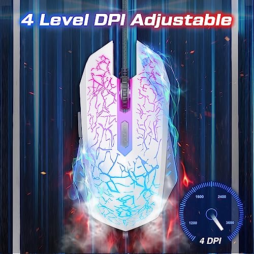 VersionTECH. Wired Gaming Mouse, Computer Mouse Ergonomic Mice with 7 LED Lights RGB Backlit, 6 Programmable Buttons, 4 Adjustable DPI for Laptop PC Gamer Desktop Chromebook Mac Games-White - color: white