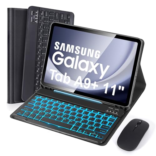 SOPPY Backlit Keyboard Case with Mouse for Samsung Galaxy Tab A9+ / A9 Plus 11 Inch 2023 (SM-X210/X215/X216/X218), Slim Cover with Detachable Wireless Keyboard for Galaxy Tab A9 Plus 11", Black - color: Black, size: Samsung Galaxy Tab A11+/A9+ 11"