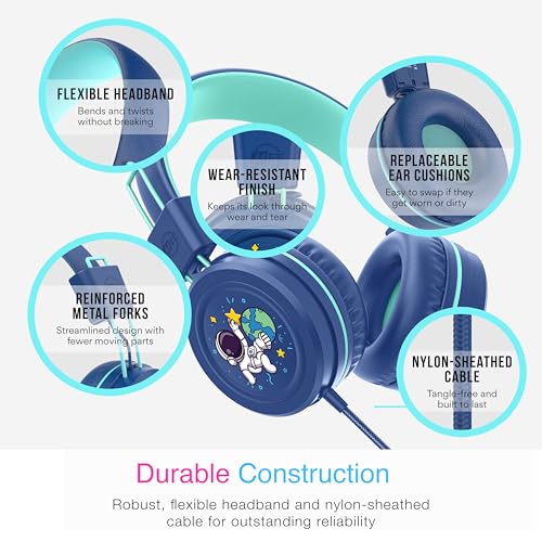 MEE audio KidJamz KJ55 Personalized Wired Headphones for Kids with Custom Full Color Photo Print, 3.5mm Plug Headset, Volume Limiter, & Microphone, Printed Graphics for School, Gift, Travel (Blue) - color: Blue, style: Customized