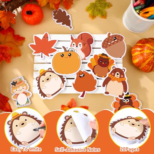 Zhanmai 1200 Pcs Thanksgiving Fall Sticky Notes Bulks Thanksgiving Memo Notepads Turkey Pumpkin Squirrel Maple Leaf Sticky Notes Fall Self-Stick Pads Autumn Gifts - style: Fall Style