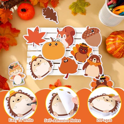 Zhanmai 1200 Pcs Thanksgiving Fall Sticky Notes Bulks Thanksgiving Memo Notepads Turkey Pumpkin Squirrel Maple Leaf Sticky Notes Fall Self-Stick Pads Autumn Gifts - style: Fall Style
