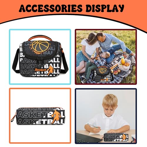 Backpack with Wheels for Boys Rolling Backpack with Lunch Box Pencil Case for Kids Carry On Suitcase with Wheels for Elementary Teens Boys - color: Basketball