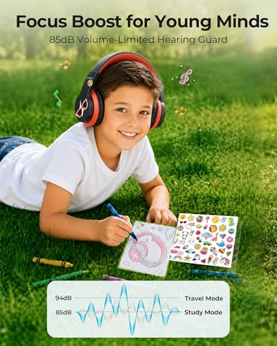 seenda Kids Bluetooth Headphones, JCH-01 Kids Wireless Headphones for School, 85/94dB Volume Limited, 45H Playtime, 3 Lighting Modes, Built-in Mic Headset,Black&Red - color: Black&Red