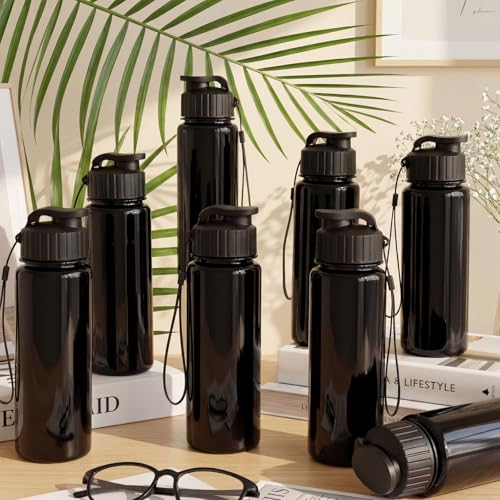 Domensi 50 Pieces Plastic Water Bottle Bulk 17 oz Sports Adults Reusable Large Water Bottles with Leak Proof Flip Top for Adults Fitness (Solid Black) - color: Solid Black