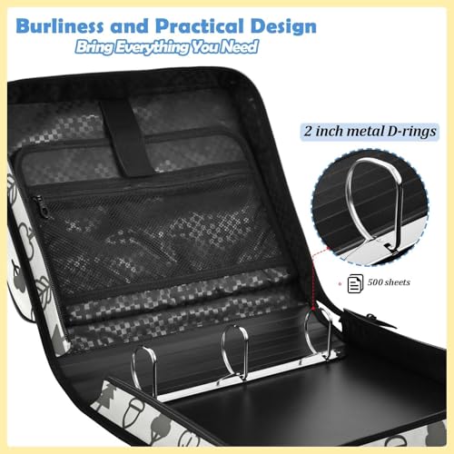 Trees Leaves Acorns Zipper Binder with 2 Inch D-Rings Expandable File Portfolio with Shoulder Strap, Waterproof Nylon Organizer for 14" Laptop for Work College Travel