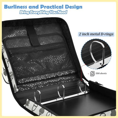 Trees Leaves Acorns Zipper Binder with 2 Inch D-Rings Expandable File Portfolio with Shoulder Strap, Waterproof Nylon Organizer for 14" Laptop for Work College Travel