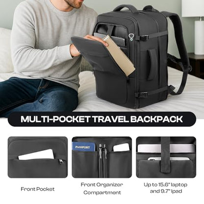 Carry on Backpack, Travel Friendly, Fits TSA requirement, Black | Extra Large 40L-50L Travel Backpack TSA Approved, Water Resistant Bag, Expandable Laptop Bagpack, Travel Backpack for men - color: Black, size: XX-Large