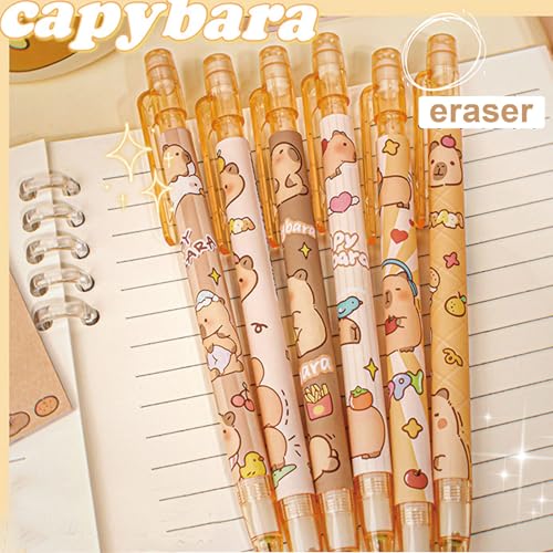 MOZXIRZ 4 Pcs Cute Mechanical Pencils with Eraser 0.5mm Cartoon Capybara Mechanical Pencil School Pencil for Boy Girl Women (6pcs Capybara) - color: 6pcs Capybara