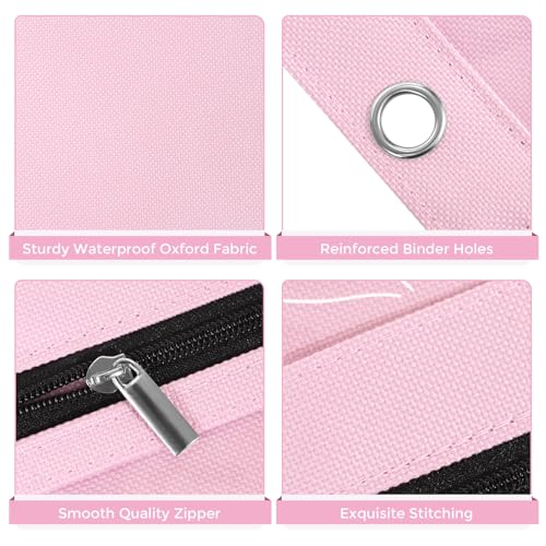 SKYDUE Pencil Pouch for 3 Ring Binder, 3 Compartment Zipper Pencil Case, Large Capacity Pen Organizer with Clear PVC Window for School Supplies, Students, Kids & Teachers - color: Pink