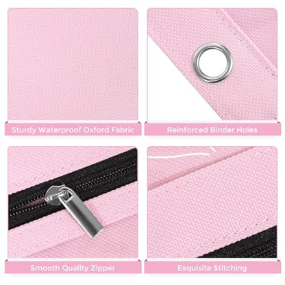 SKYDUE Pencil Pouch for 3 Ring Binder, 3 Compartment Zipper Pencil Case, Large Capacity Pen Organizer with Clear PVC Window for School Supplies, Students, Kids & Teachers - color: Pink