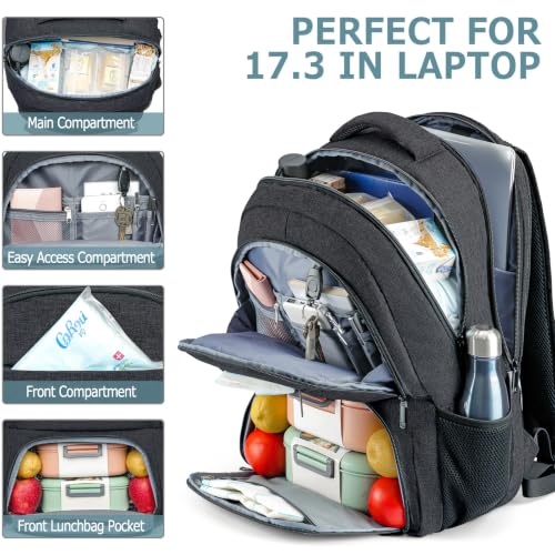 BIKROD Lunch Backpack, Insulated Cooler Lunch Bag Backpack, Large School Backpacks for Teen Boys Water Resistant Back Pack Gift for Men Fit 17 Inch Laptop, - color: Black