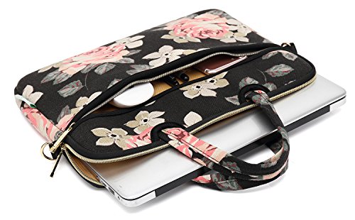 kayond Black Rose Patten water-resistant Laptop Shoulder Messenger Bag Case Sleeve for 12 Inch 13 Inch Laptop - color: Black Rose, size: 13-13.3 inch
