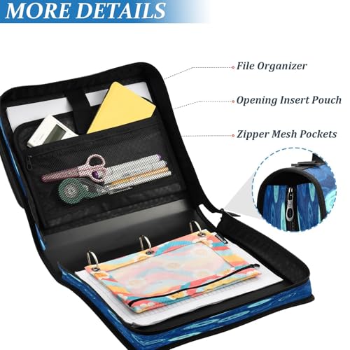 Kigai Blue Swirl 3 Ring Zipper Binder Organizer, Large Capacity Binder Bag Holds 500 Sheets, Water Resistant Multi-Pocket Binder with Shoulder Strap for School Office Teachers