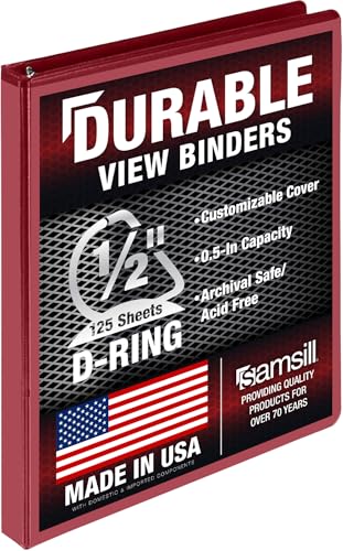 Samsill Durable 0.5 Inch Binder, D Ring Binder, 100% Recycled Chipboard, Red - color: Red, size: 1 Pack, style: 0.5 Inch