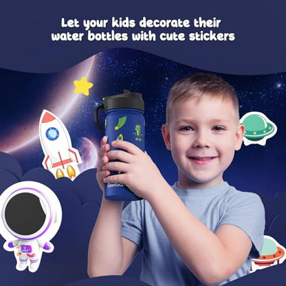 Gonfoam 16oz Kids Water Bottle, Stainless Steel Insulated Cup | DIY Stickers, BPA-free, Leak-proof, Sturdy, Keeps Cold 24h, Easy to Carry, Easy to Clean, Back to School, Gifts - color: Sapphire Blue