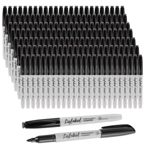 Permanent Markers Bulk, 188 Pack Fine Tip Black Permanent Marker Set, Waterproof Markers, Waterproof, Quick Drying, Office Supplies for School, Office,
