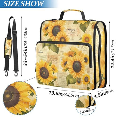 Sunflowers Zipper Binder with Shoulder Strap, 500 Sheets Capacity, Multiple Pockets 1.5Inch 3 Ring Zipper Binder - color: Sunflowers