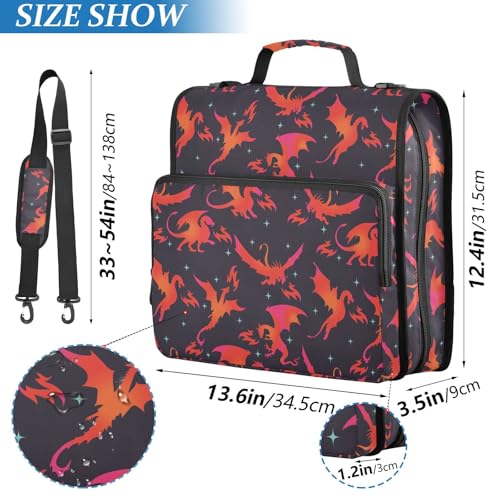 Dragon Fire Black Zipper Binder Bag 3 Ring with Shoulder Strap Zippered Binder Fits 13 Inch Laptop File Folder Document Organizer for College Office Supplies - color: Dragon Fire Black