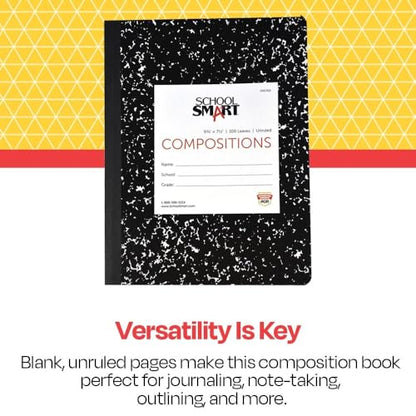 School Smart Hard Cover Composition Book, Unruled, 9-3/4 x 7-1/2 Inches, 100 sheets - size: 1 Count (Pack of 1)