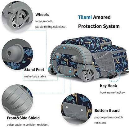 Tilami Rolling Backpack 19 inch with Lunch Bag Wheeled Laptop Backpack, Dinosaur - color: Dinosaur