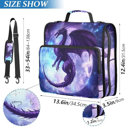 3 Ring Zipper Binder with Shoulder Strap Dragon Moon 2 Inch Zippered Binder Bag 500 Sheet Capacity Multi Pockets for School Supplies - color: Multi14