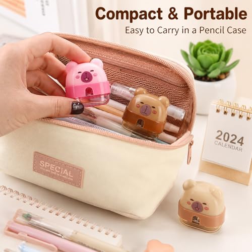 3 PCS Cute Pencil Sharpeners, Kids Pencil Sharpener Handheld, Fun Pencil Sharpener, Funny Manual Sharpeners Cartoon with Lid, Kawaii Capybara Stationary Gifts Mini School Office Supplies
