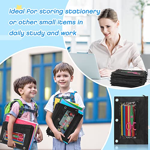 Tinlade 100 Pcs 3 Ring Binder Pencil Pouches Zipper Pouches Case with Mesh Window Ring Binder Pencil Bags Case for Christian Charity Donation Supplies(Black)