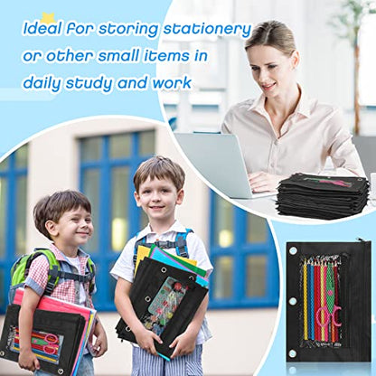 Tinlade 100 Pcs 3 Ring Binder Pencil Pouches Zipper Pouches Case with Mesh Window Ring Binder Pencil Bags Case for Christian Charity Donation Supplies(Black)