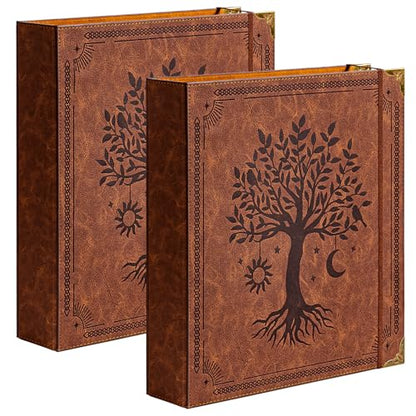 Ovesmusl 2 Pack Leather D Ring Binder Fits 8.5"x11" Letter Size Paper, 2 Inch D-Ring Binders Holds 550 Sheets, Notepad Paper Cover Loose Leaf Organizer with Inner Pockets, Brown Tree - color: Brown, size: 2 inch, style: 2 Pack